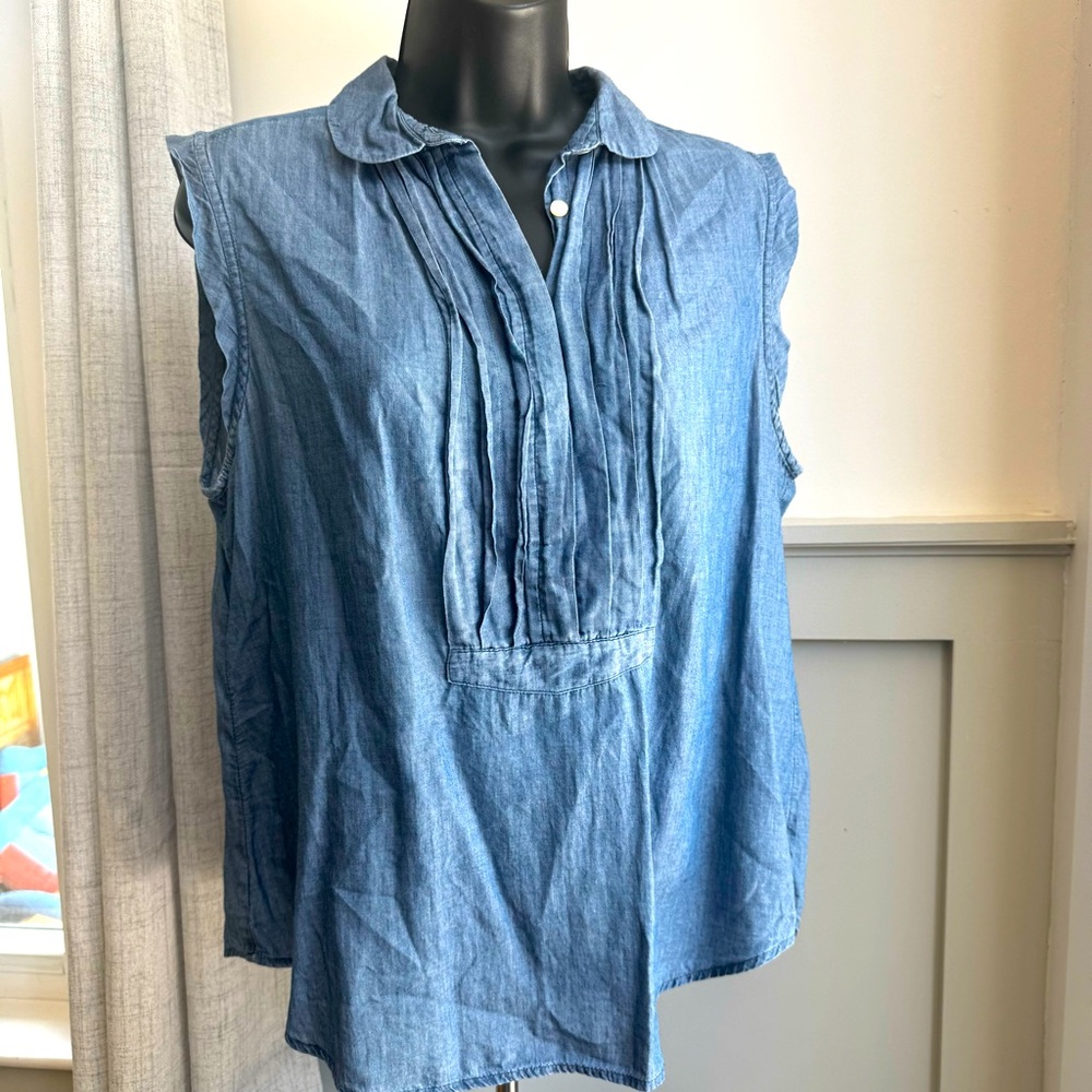 Ann Taylor Loft Sleeveless Blue Denim Top Effortless Basic size Large Petite